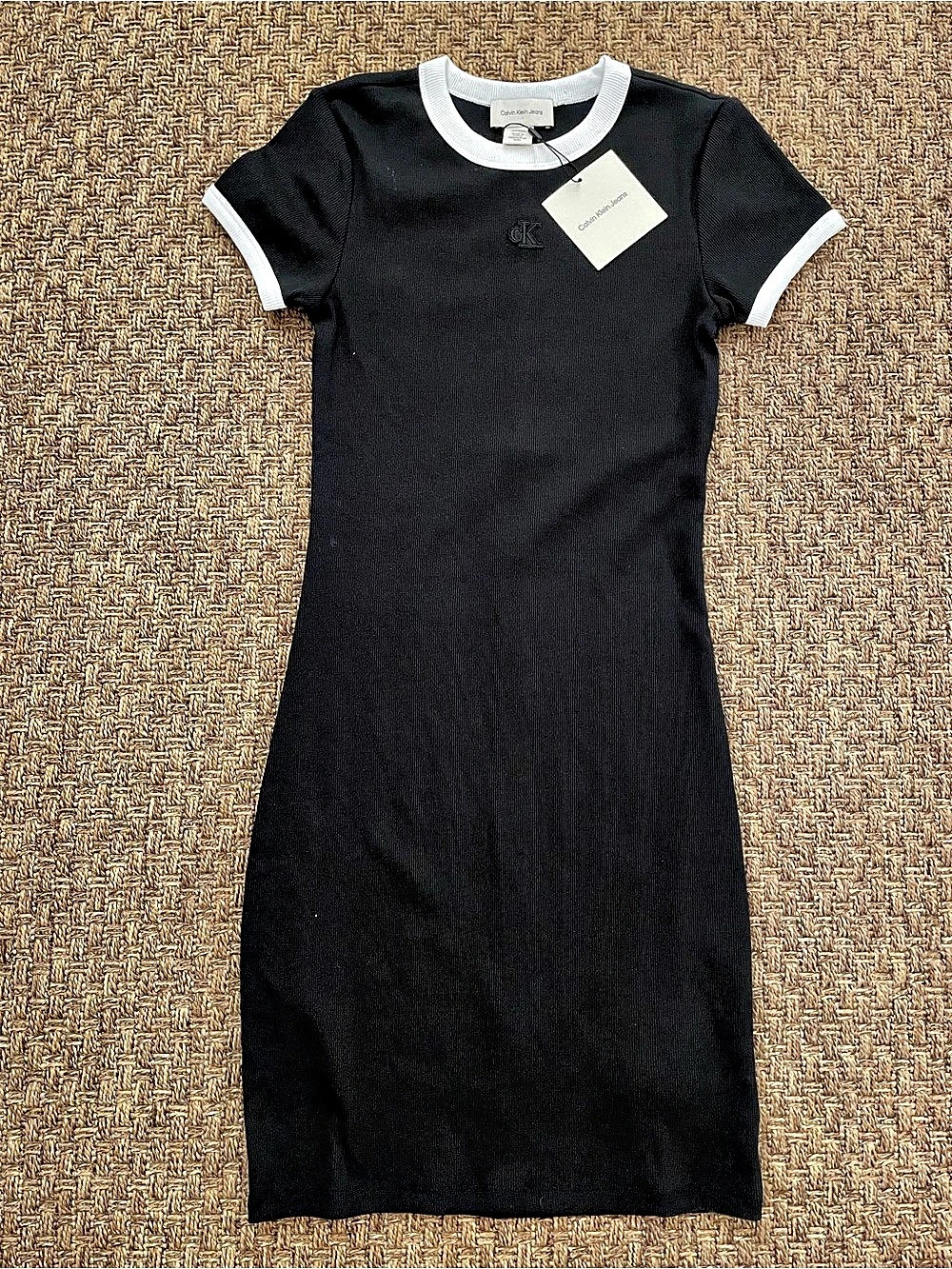 Calvin Klein Jeans Ribbed Ringer T-Shirt Dress Black & White Small